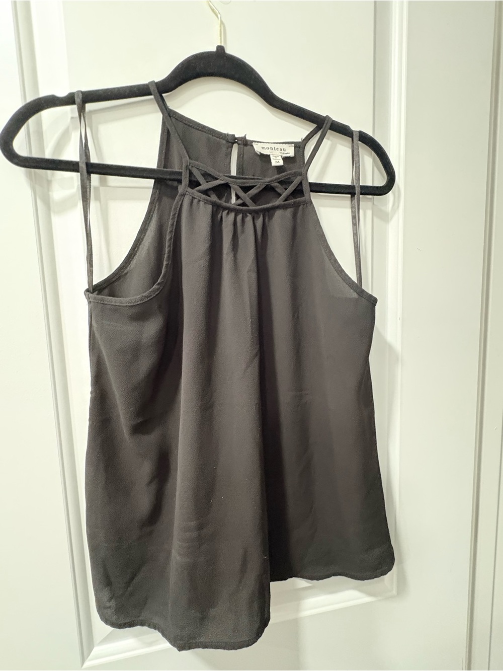 Monteau Black Strappy Lattice Halter Camisole